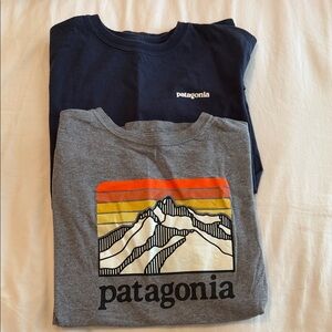 Patagonia Kids Mountain Graphic Short Sleeve Tees - Gray and Navy